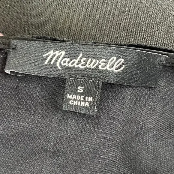 MADEWELL Black Velvet Tulip-Hem Top Silk Blend Relaxed Fit Draped Short Sleeve S - Picture 4 of 6